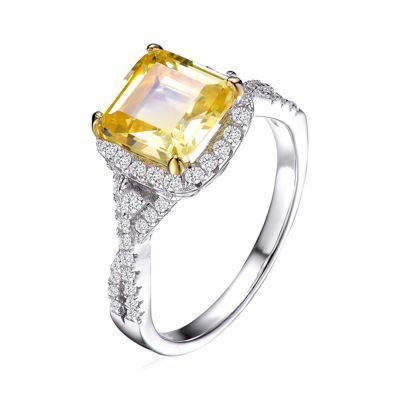 Sterling Silver White Gold Plated Yellow Cushion Cubic Zirconia with Clear Round Cubic Zirconias Accent Twisted Ring - Yellow 112$