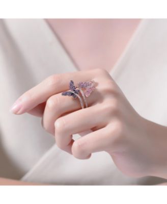 Sterling Silver 18K  Rose Gold and Black Plated Multi Colored Cubic Zirconia Modern Ring