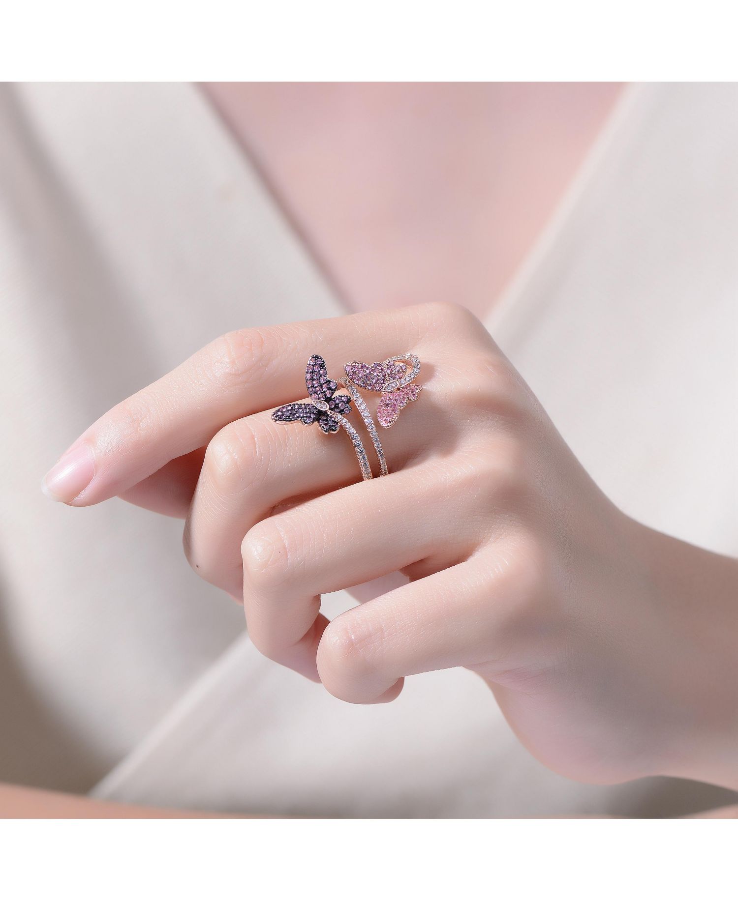 Chic 18K Rose Gold and Black Plated CZ Butterfly Statement Ring