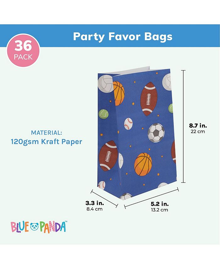 Blue Panda Sports Paper Party Favor Treat Bags for Kids Birthday