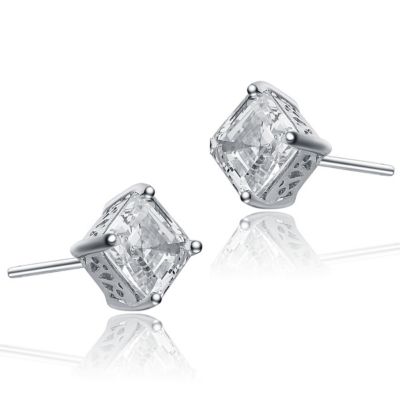 Sterling Silver Cubic Zirconia Square Stud Earrings