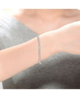 Elegant Sterling Silver Tennis Bracelet with Rhodium Plating and Clear Round Cubic Zirconia in Milgrain Bezel Setting