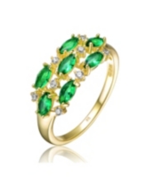 Sterling Silver with Gold Plated Marquise and Round Cubic Zirconia Coctail Ring - Emerald