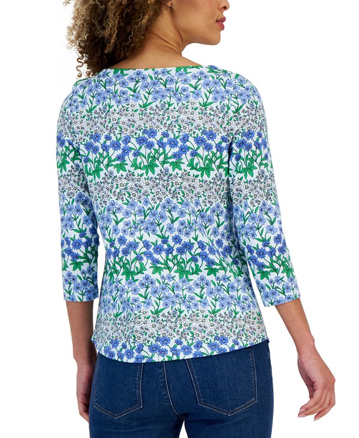 Charter Club Petite Orderly Floral Boat-Neck Top, Created for Macy's ...