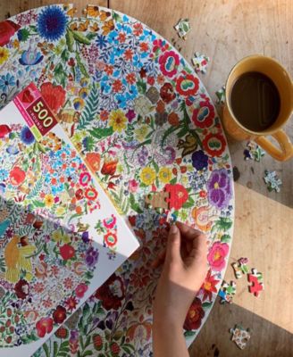 Piece and Love Blue Bird Yellow Bird Adult Round Jigsaw Puzzle