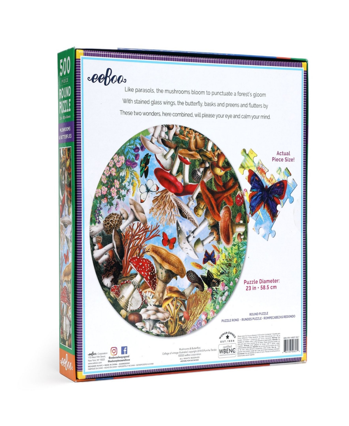 Shop Eeboo Piece And Love Mushrooms And Butterflies Round Circle Jigsaw Puzzle Set, 500 Pieces In Multi