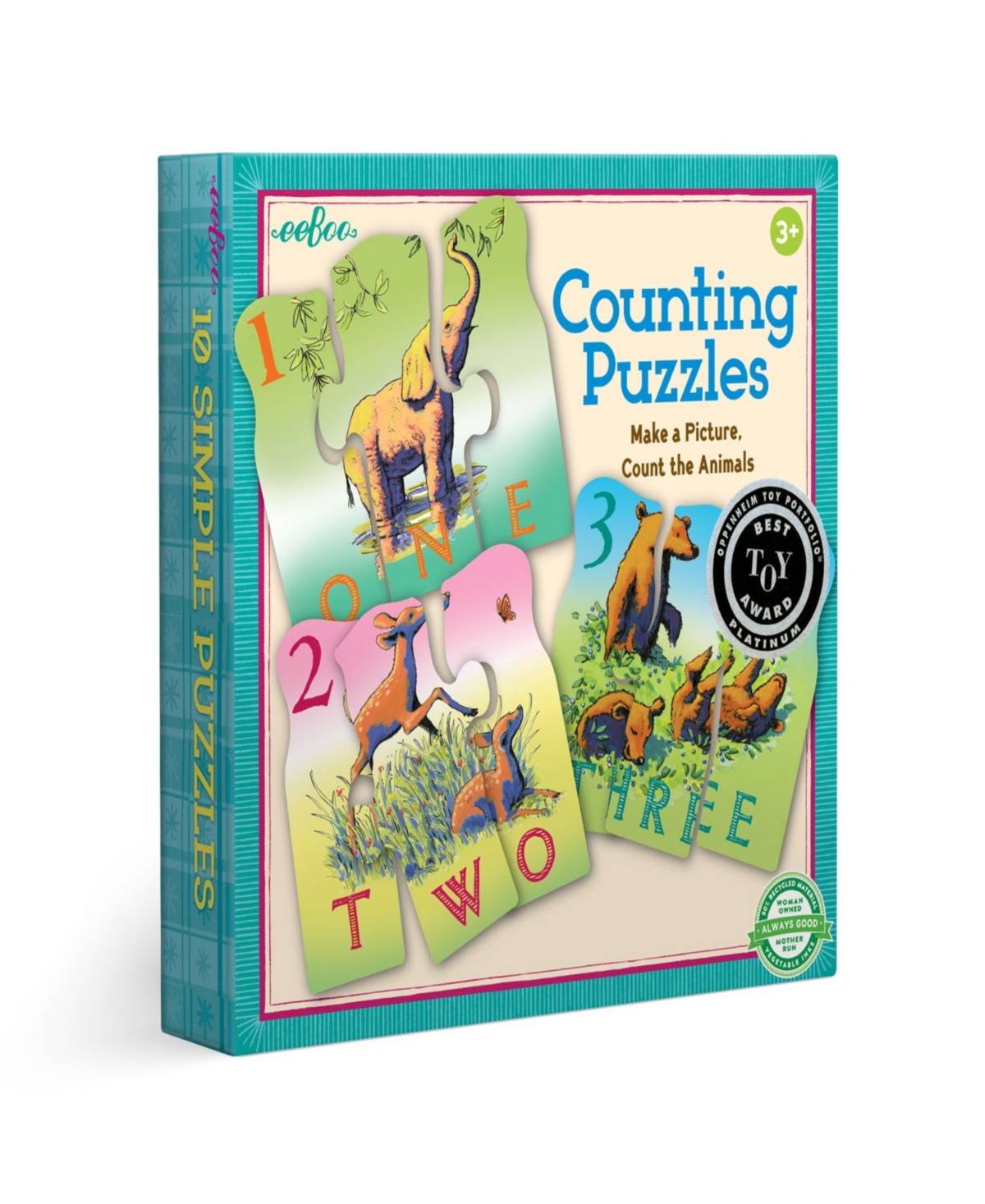 Eeboo Kids' Animal Counting 30 Piece Puzzle Set In Multi