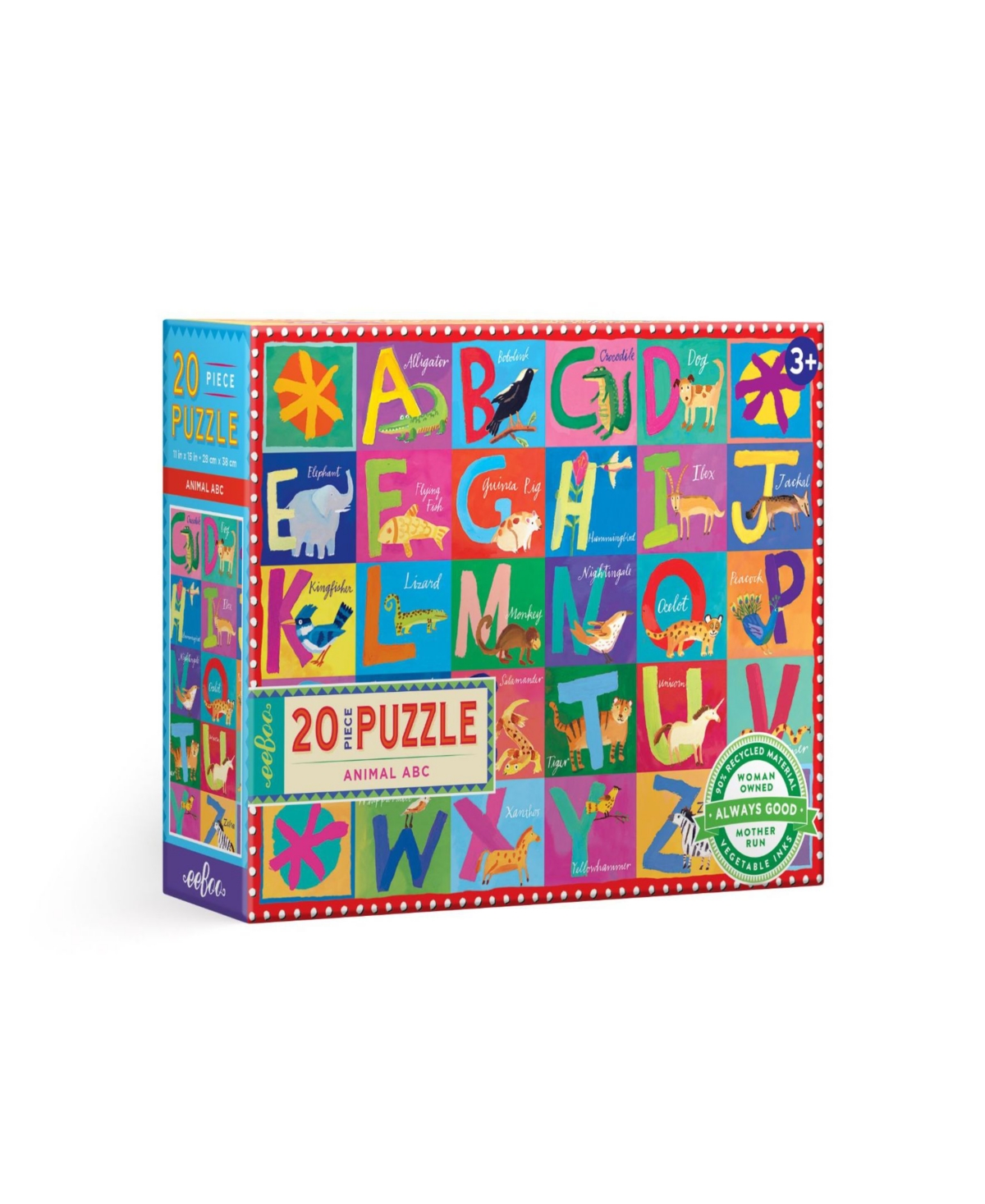 Eeboo Kids' Animal Abc Big 20 Piece Puzzle Set In Multi