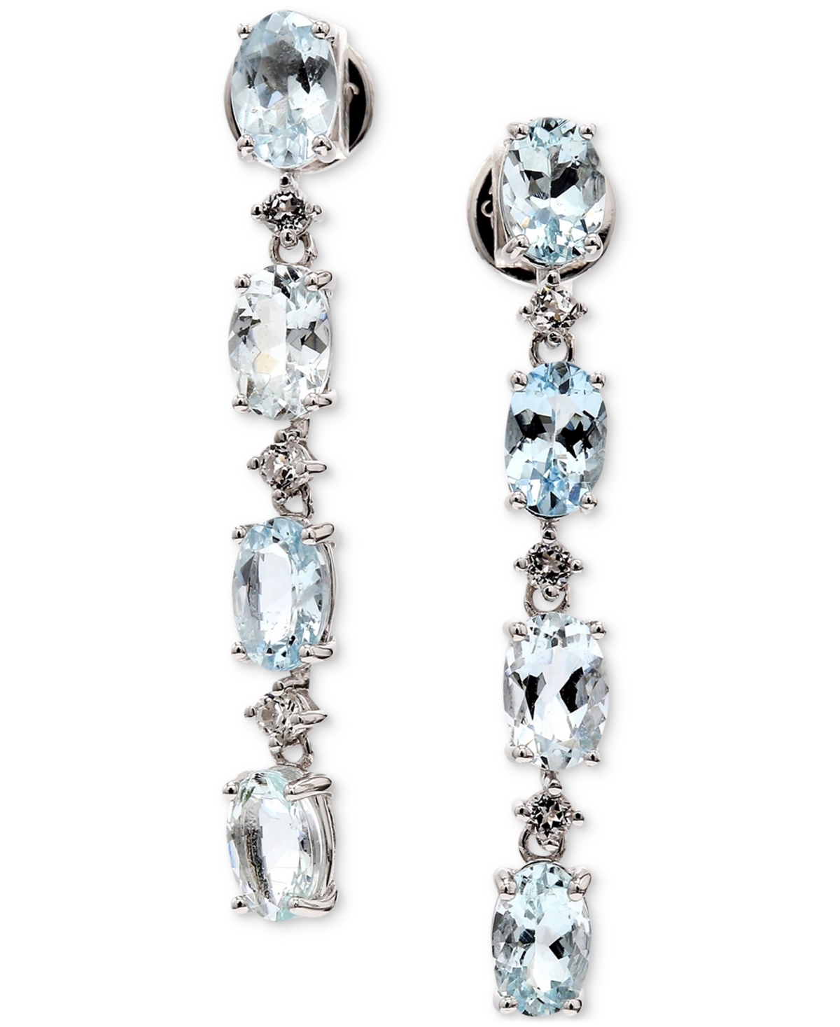 Macy's Aquamarine (3-1/5 Ct. T.w.) & White Topaz (5/8 Ct. T.w.) Linear Drop Earrings In Sterling Silver (al