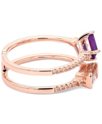 Amethyst (1/2 ct. t.w.), Morganite (1/2 ct. t.w.) & White Topaz (1/4 ct. t.w.) Double Row Ring in Gold-Plated Sterling Silver (Also in Garnet/Morganite & Garnet/Citrine)