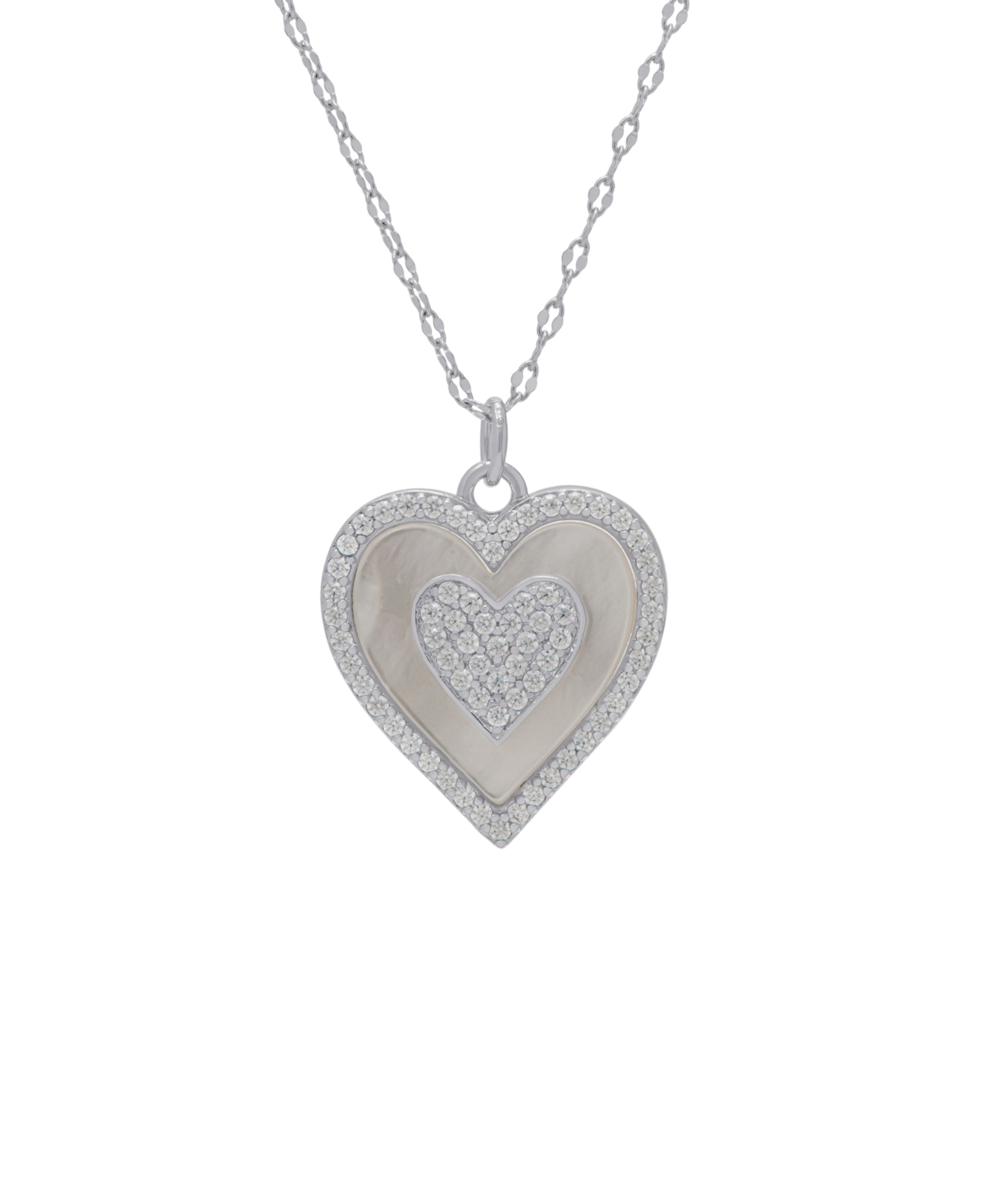 Macy's Mother Of Pearl And Cubic Zirconia Heart Pendant In Silver