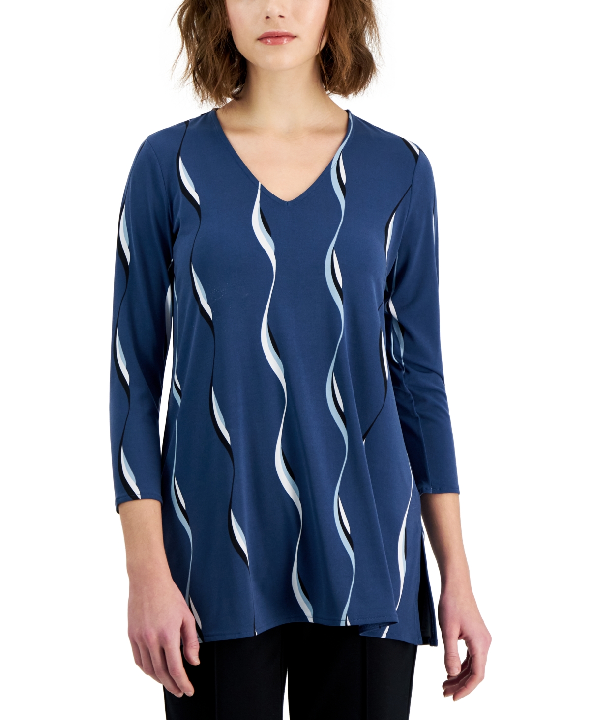  Alfani Women's Printed 3/4-Sleeve V-Neck Tunic Top, Created for Macy's