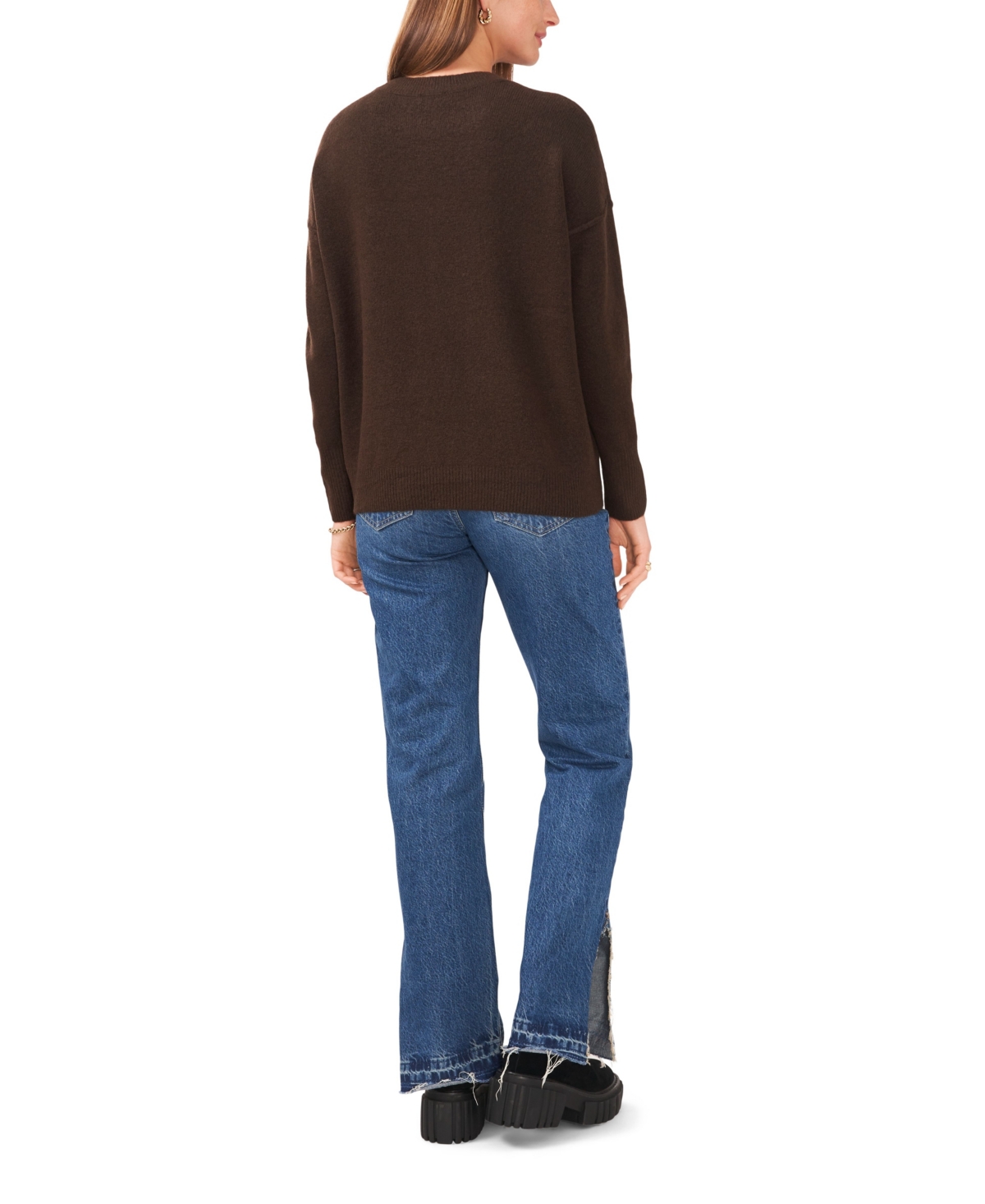 Vince Camuto Cozy Long Sleeve Extend Shoulder Sweater In Brown