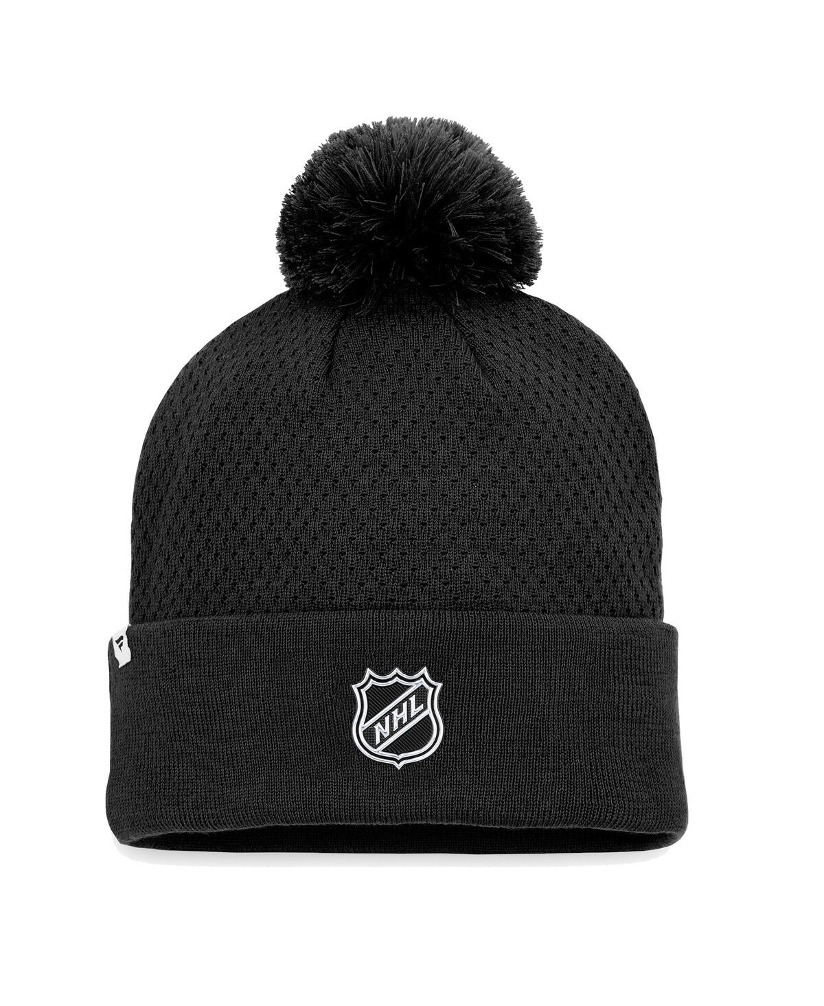 Shop Fanatics Women's  Black San Jose Sharks Authentic Pro Road Cuffed Knit Hat With Pom