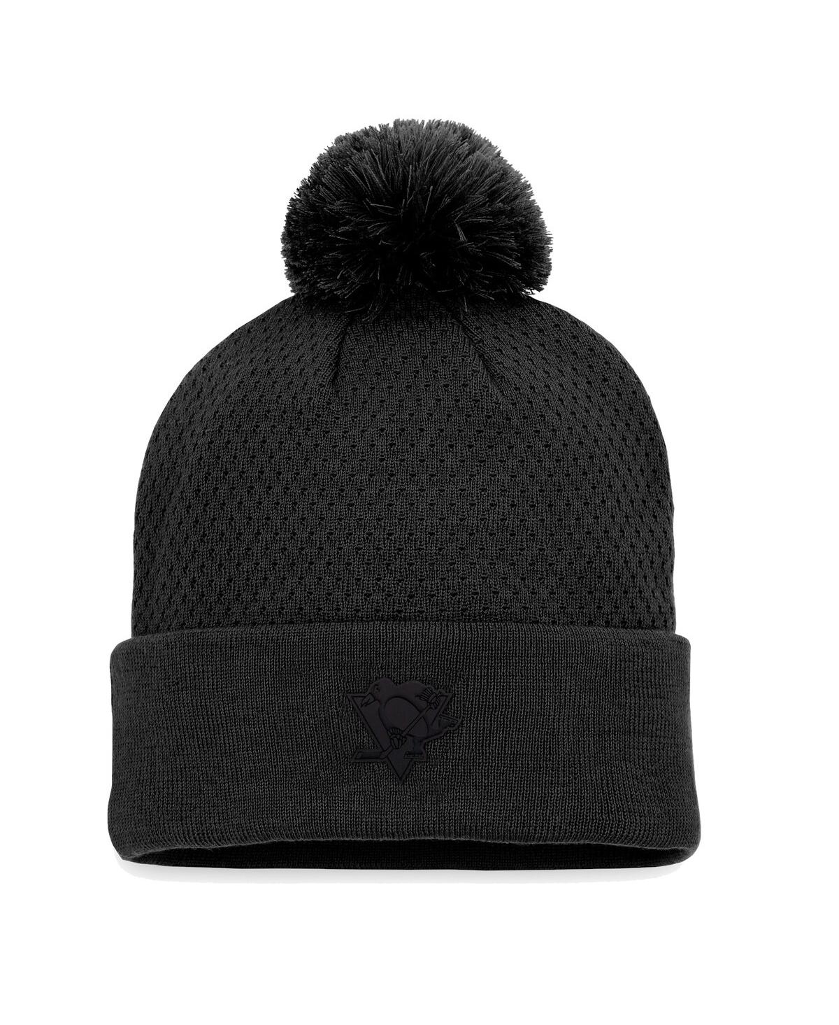Shop Fanatics Women's  Black Pittsburgh Penguins Authentic Pro Road Cuffed Knit Hat With Pom
