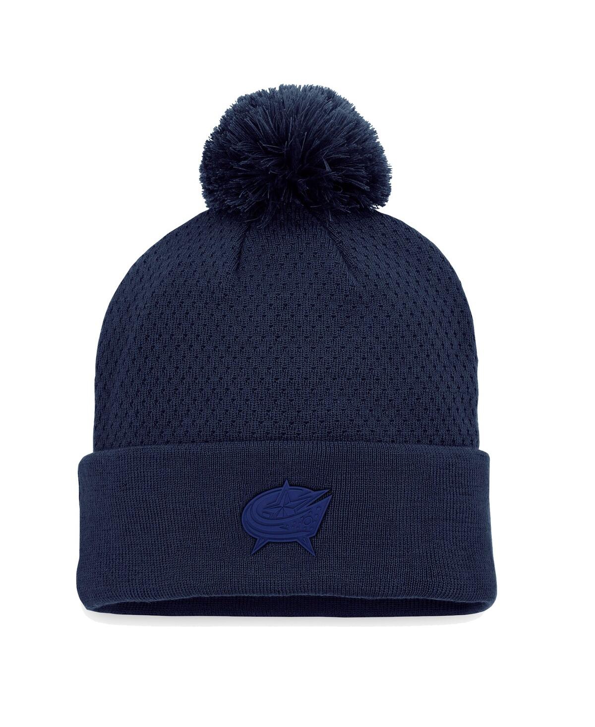 Fanatics Branded Navy Columbus Blue Jackets Authentic Pro Road Cuffed Knit Hat With Pom In Navy