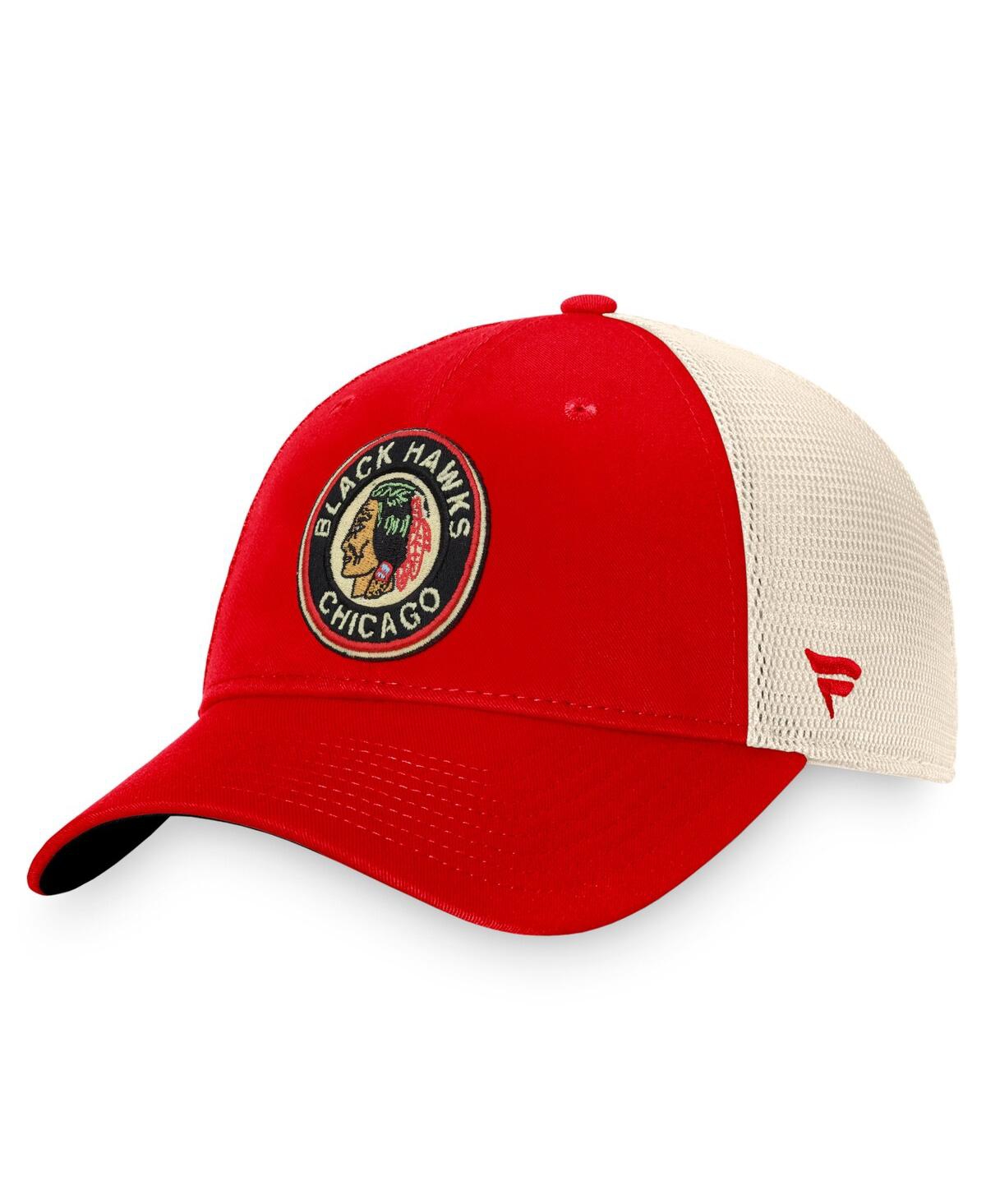Fanatics Men's  Red, Tan Chicago Blackhawks Original Six Mesh Snapback Hat In Red,tan