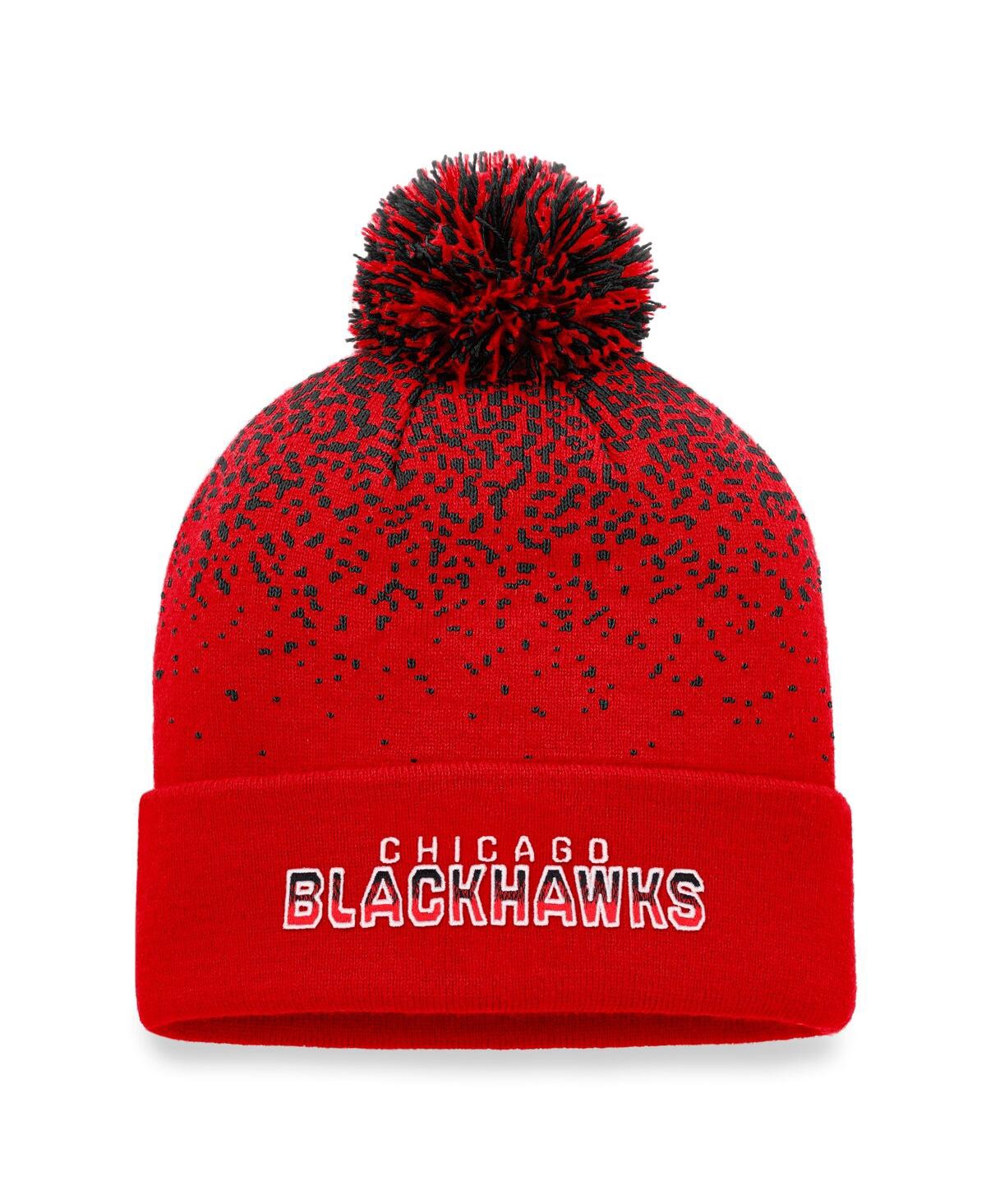 Fanatics Men's  Red Chicago Blackhawks Iconic Gradient Cuffed Knit Hat With Pom
