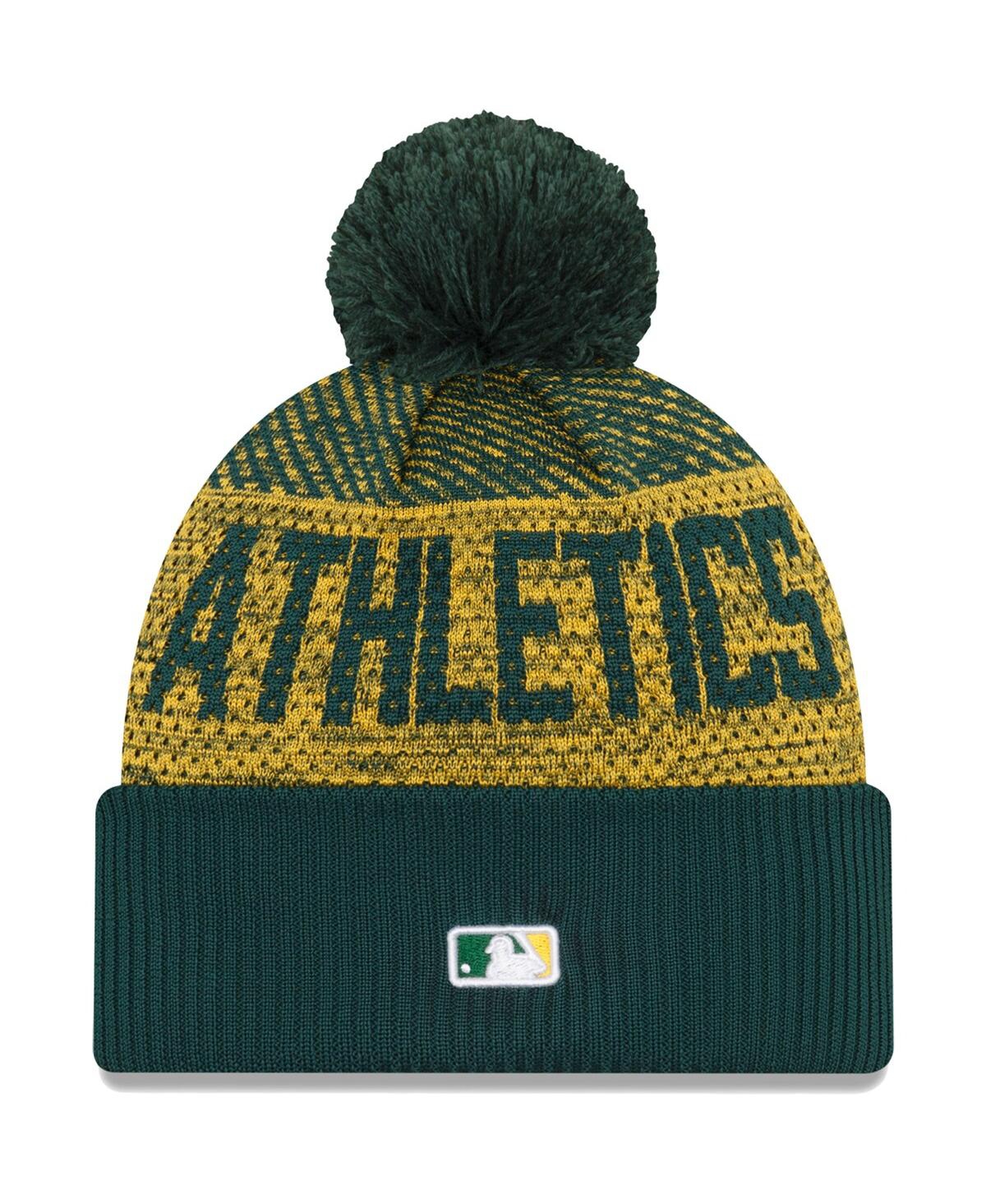 New Era Green Oakland Athletics Authentic Collection Sport Cuffed Knit Hat With Pom In Green