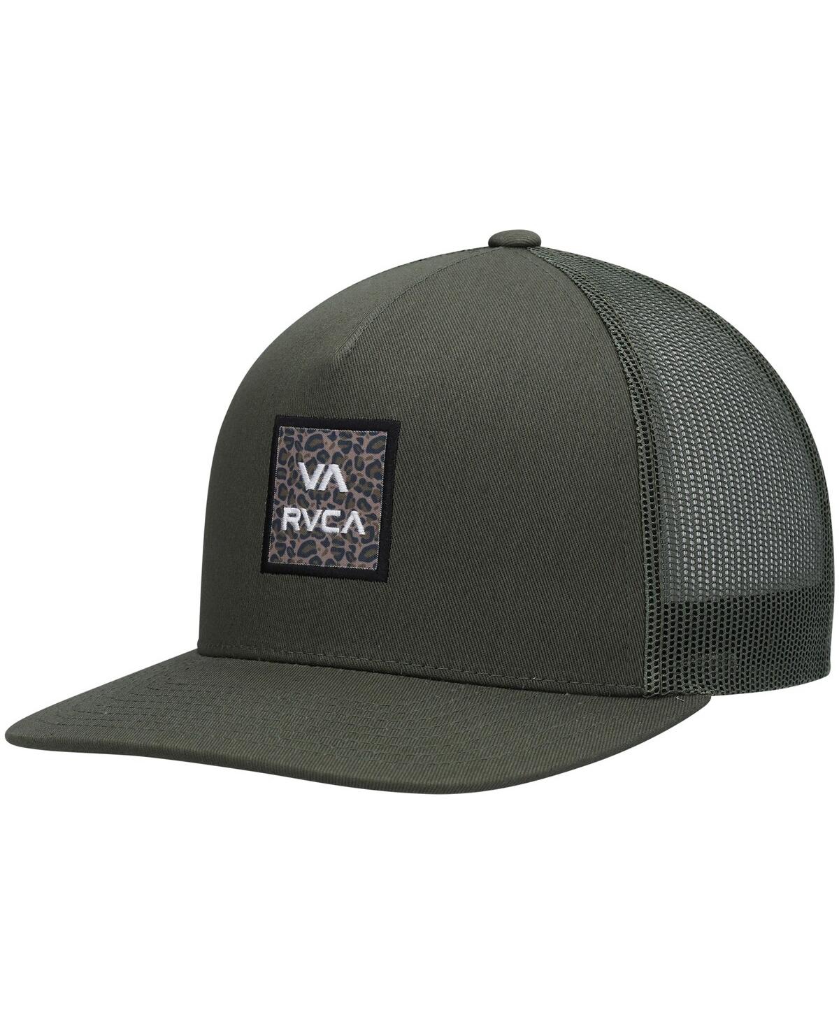 Rvca Men's  Olive Wordmark Va Atw Print Trucker Snapback Hat