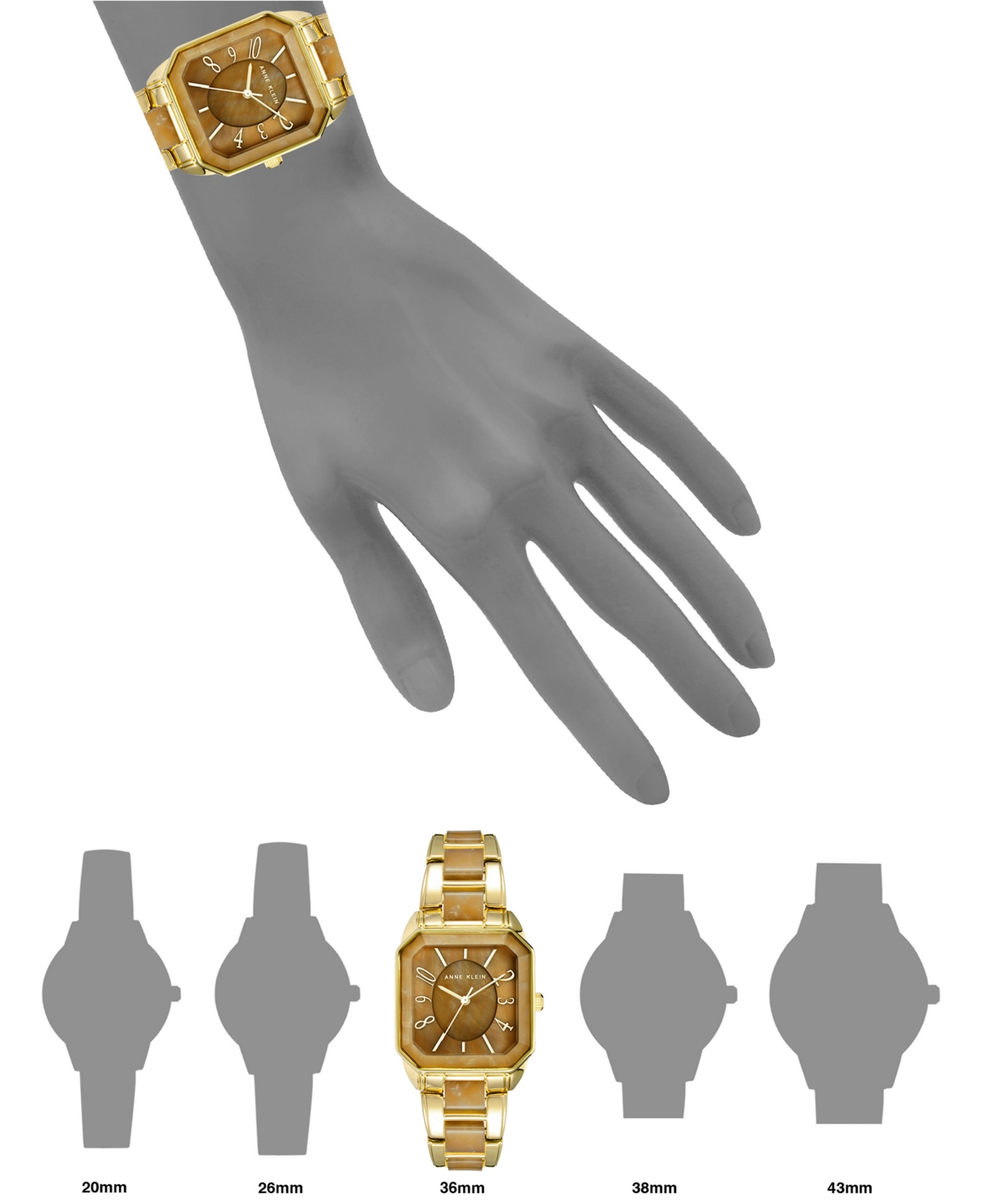 Anne Klein Women's Square Gold-Tone Alloy with Brown Plastic Bracelet Watch 38mm - Gold-Tone, Brown