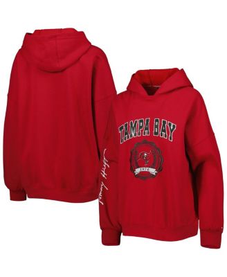 Women's Red Tampa Bay Buccaneers Becca Drop Shoulder Pullover Hoodie