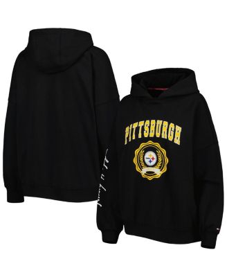 Women's Black Pittsburgh Steelers Becca Drop Shoulder Pullover Hoodie