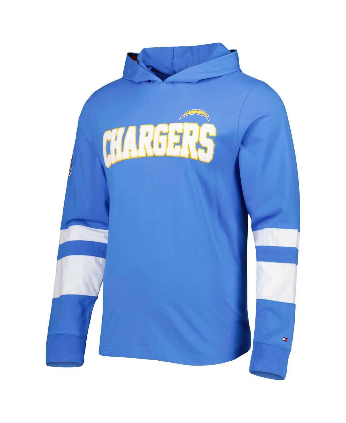 Shop Tommy Hilfiger Men's  Powder Blue, White Los Angeles Chargers Alex Long Sleeve Hoodie T-shirt In Powder Blue,white