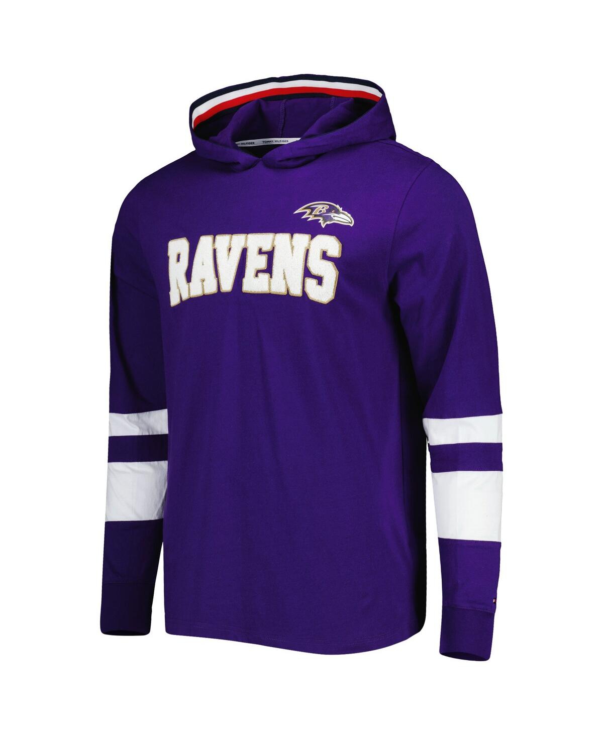 Shop Tommy Hilfiger Men's  Purple, White Baltimore Ravens Alex Long Sleeve Hoodie T-shirt In Purple,white