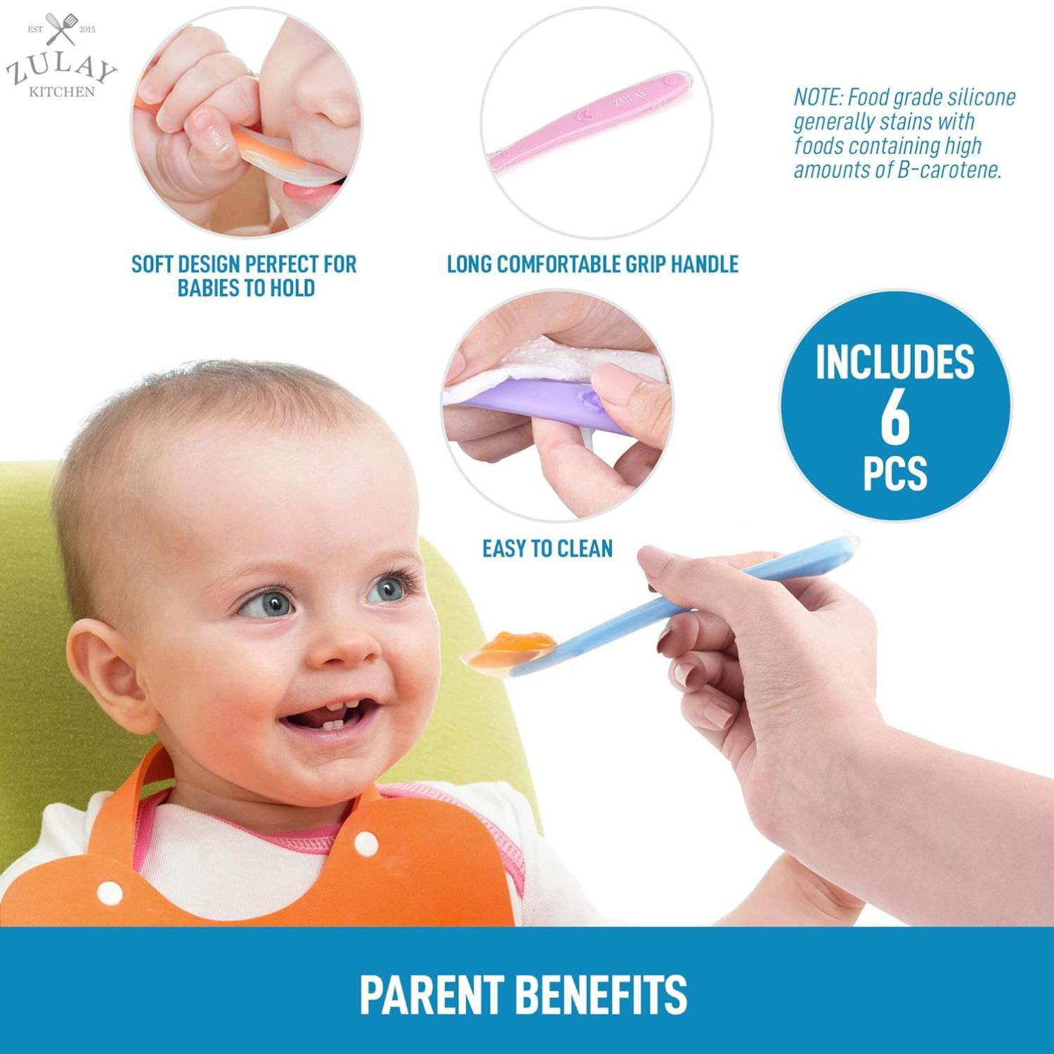 6 Pack Silicone Baby Spoon - First Stage Baby Feeding Spoon