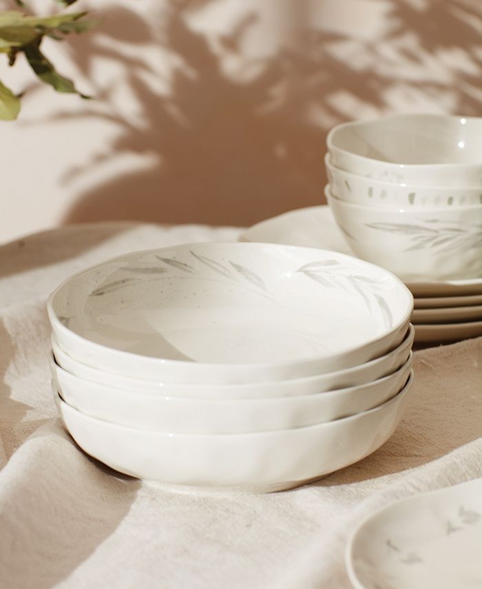 Set Di 4 Tazze Lenox Oyster Bay In Porcellana Bianca: Design Naturale Con Accenti Grigi, Lavabili In Lavastoviglie, Eleganza Senza Tempo Per La Tua Tavola.