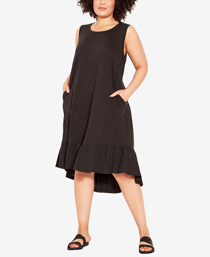 AVENUE Plus Size Evie Ruffle Plain Dress - Macy's