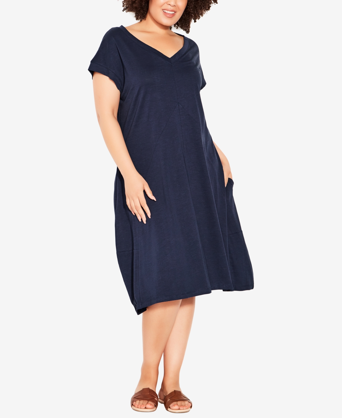 Avenue Plus Size Lilly Plain Dress In Navy