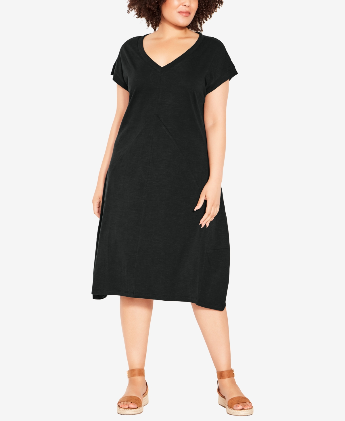 Avenue Plus Size Lilly Plain Dress In Black