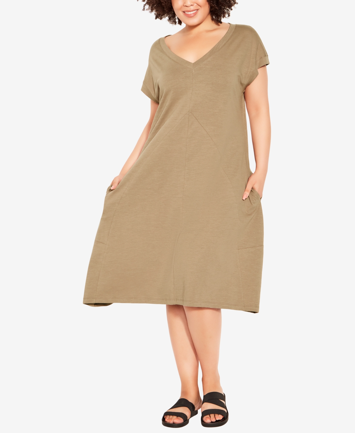 Avenue Plus Size Lilly Plain Dress In Mocca