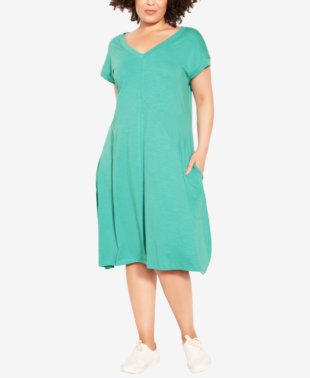 Avenue Plus Size Lilly Plain Dress In Jade Jargon
