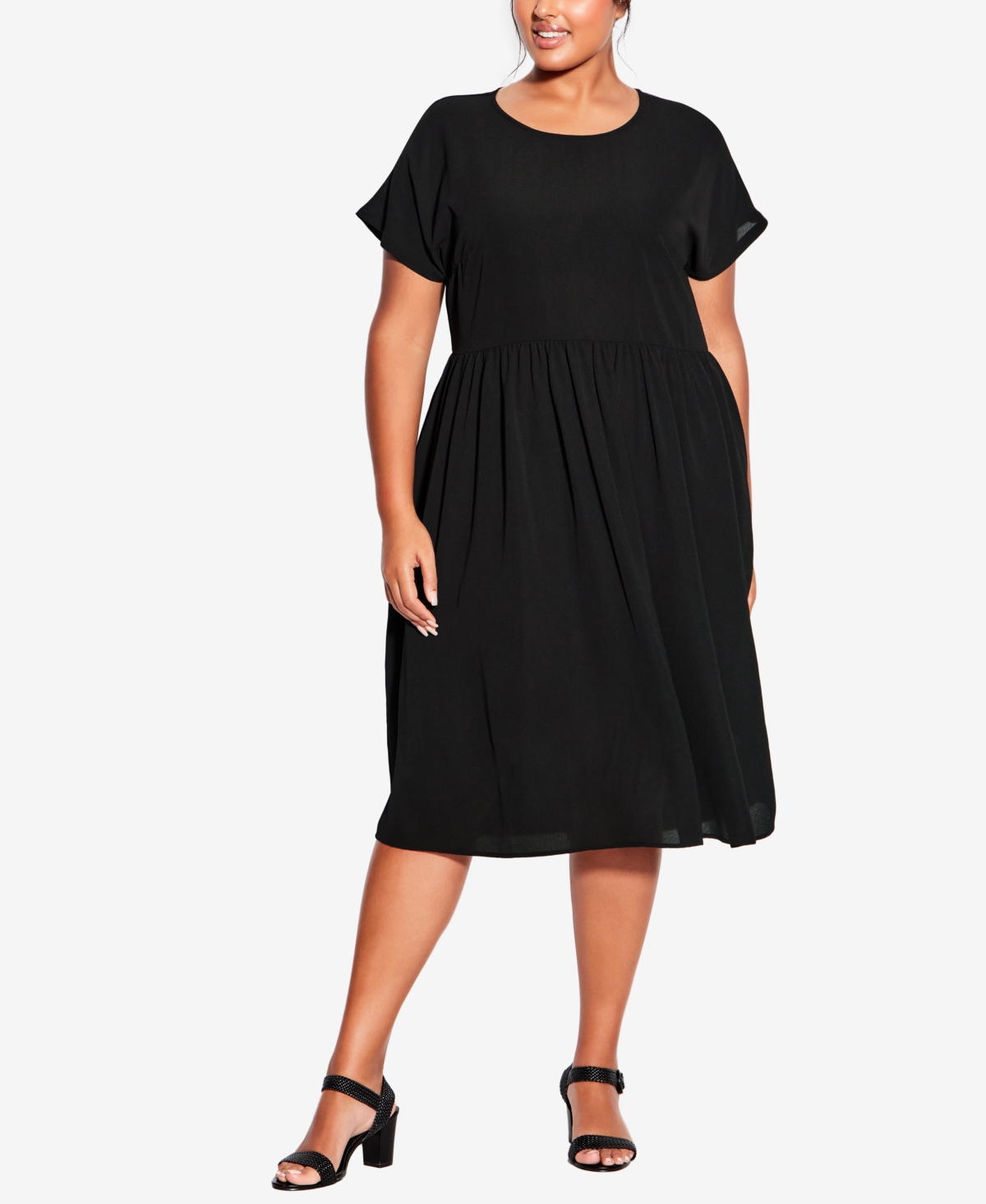 Avenue Plus Size Doll Up Plain Dress In Black