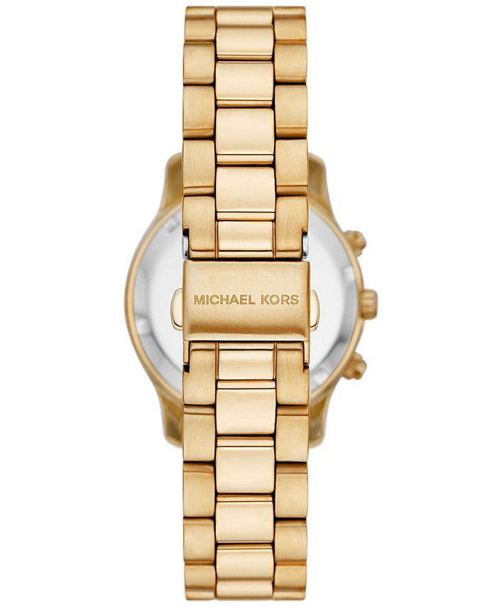Michael Kors Runway Chronograph Orange Dial Gold Steep Strap Watch For Women - MK6162