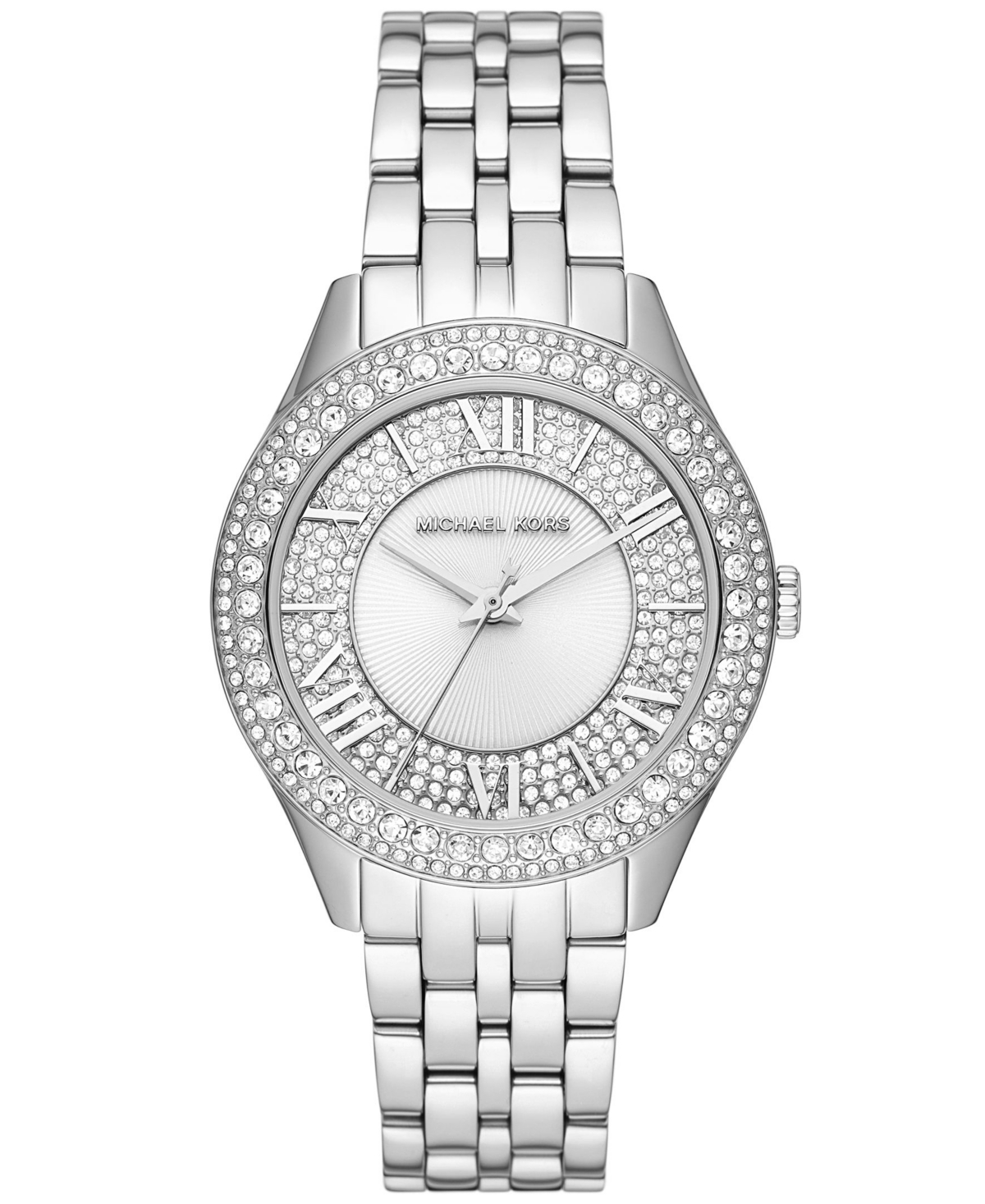 Shop Michael Kors Women's Harlowe Three-hand Silver-tone Stainless Steel Bracelet Watch, 38mm