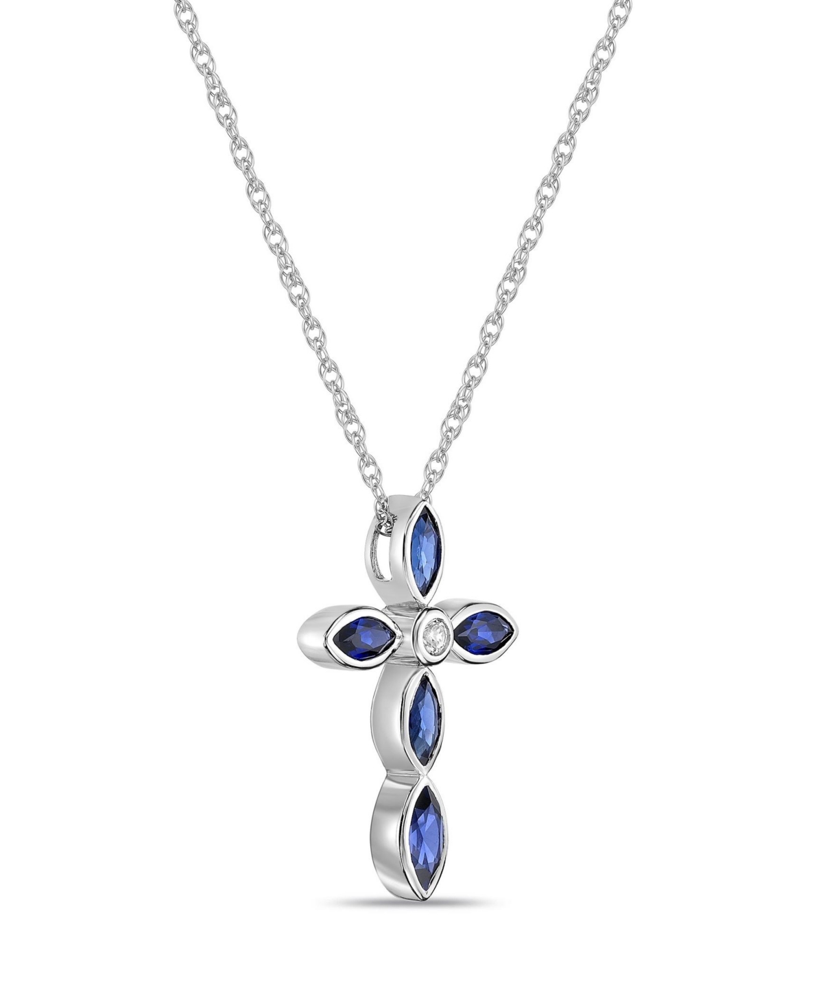 Lab Grown Ceylon Blue Sapphire and Lab Grown White Sapphire (1-7/8 ct. t. w.) Marquise Bezel Set Cross Pendant Necklace - Blue  White Sapphire