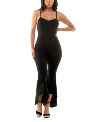 Bebe - Women's Sweetheart-Neck Sleeveless Ruffle-Leg Jumpsuit