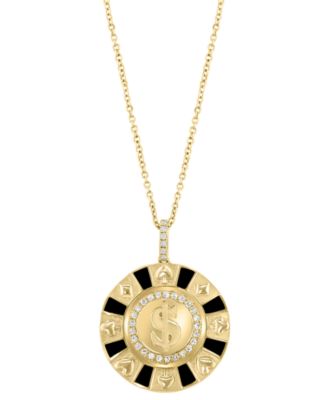 EFFY Collection - Diamond (1/8 ct. t.w.) & Black Enamel Pendant Necklace in 14k Yellow Gold, 16-3/4" + 1-1/4" extender