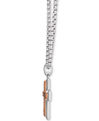 Chocolatier&reg; Men's Chocolate Diamond Cross 22" Pendant Necklace (1/3 ct. t.w.) in Sterling Silver & 14k Rose Gold-Plate