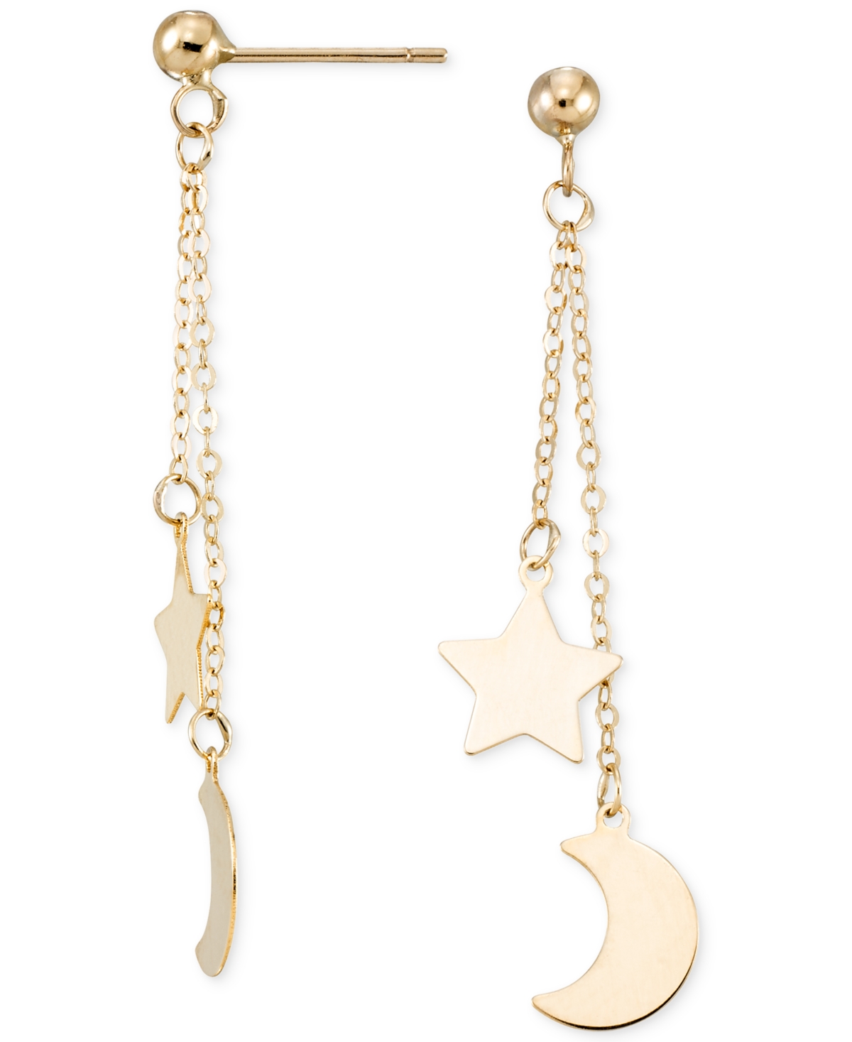 Macy's Polished Star & Moon Chain Drop Earrings In 10k Gold