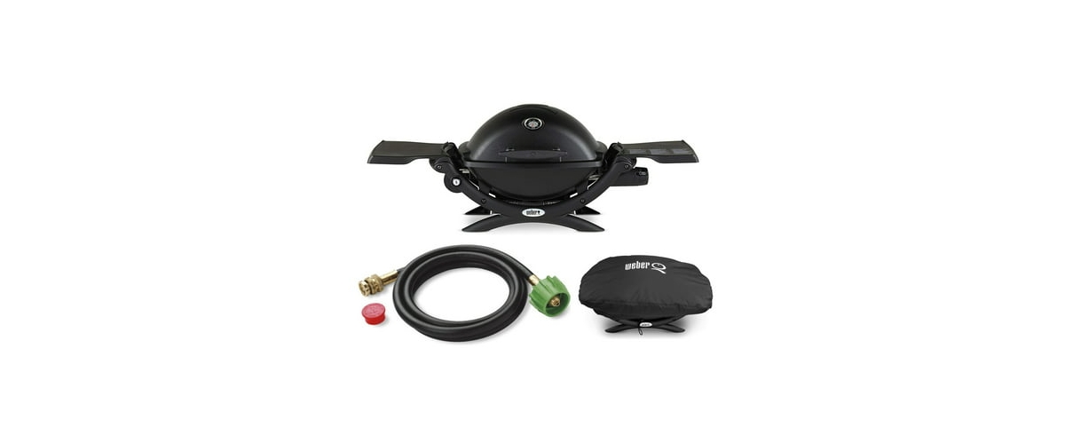 Q1200 Liquid Propane Grill (Black) With Adapter Hose And Grill Cover - Black