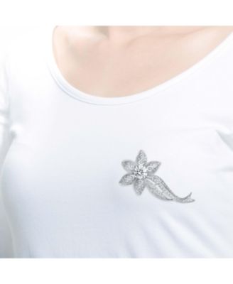 Sterling Silver Stylish White Cubic Zirconia Flower Pin