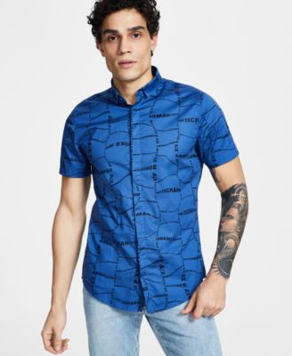 A|X Armani Exchange - Men's Slim-Fit Wavy Optical Logo-Print Button-Down Shirt