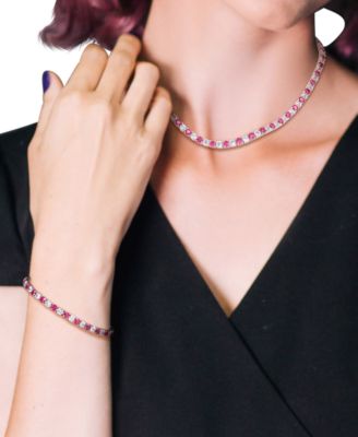 2-Pc. Set Lab-Grown Blue Sapphire (23-3/4 ct. t.w.) & Lab-Grown White Sapphire (23-3/8 ct. t.w.) Collar Necklace & Bracelet in Sterling Silver (Also in Lab-Grown Ruby)