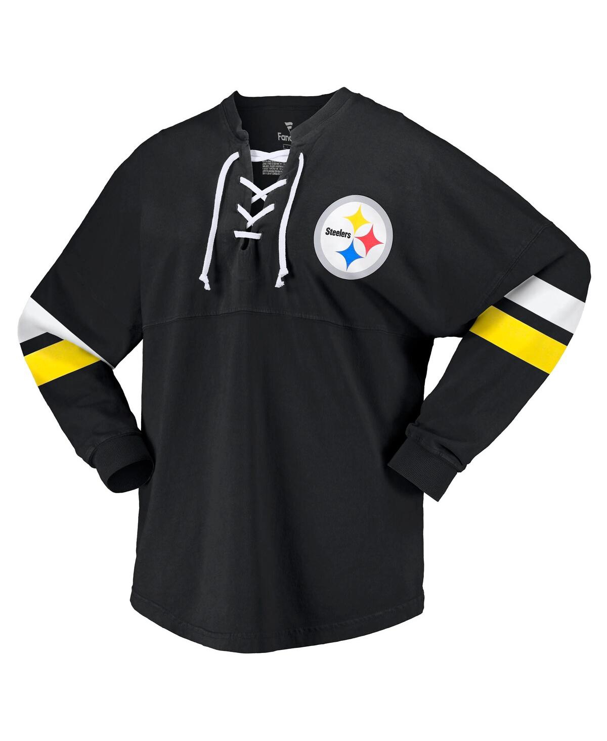 Fanatics Branded Black Pittsburgh Steelers Spirit Jersey Lace-up V-neck Long Sleeve T-shirt In Black