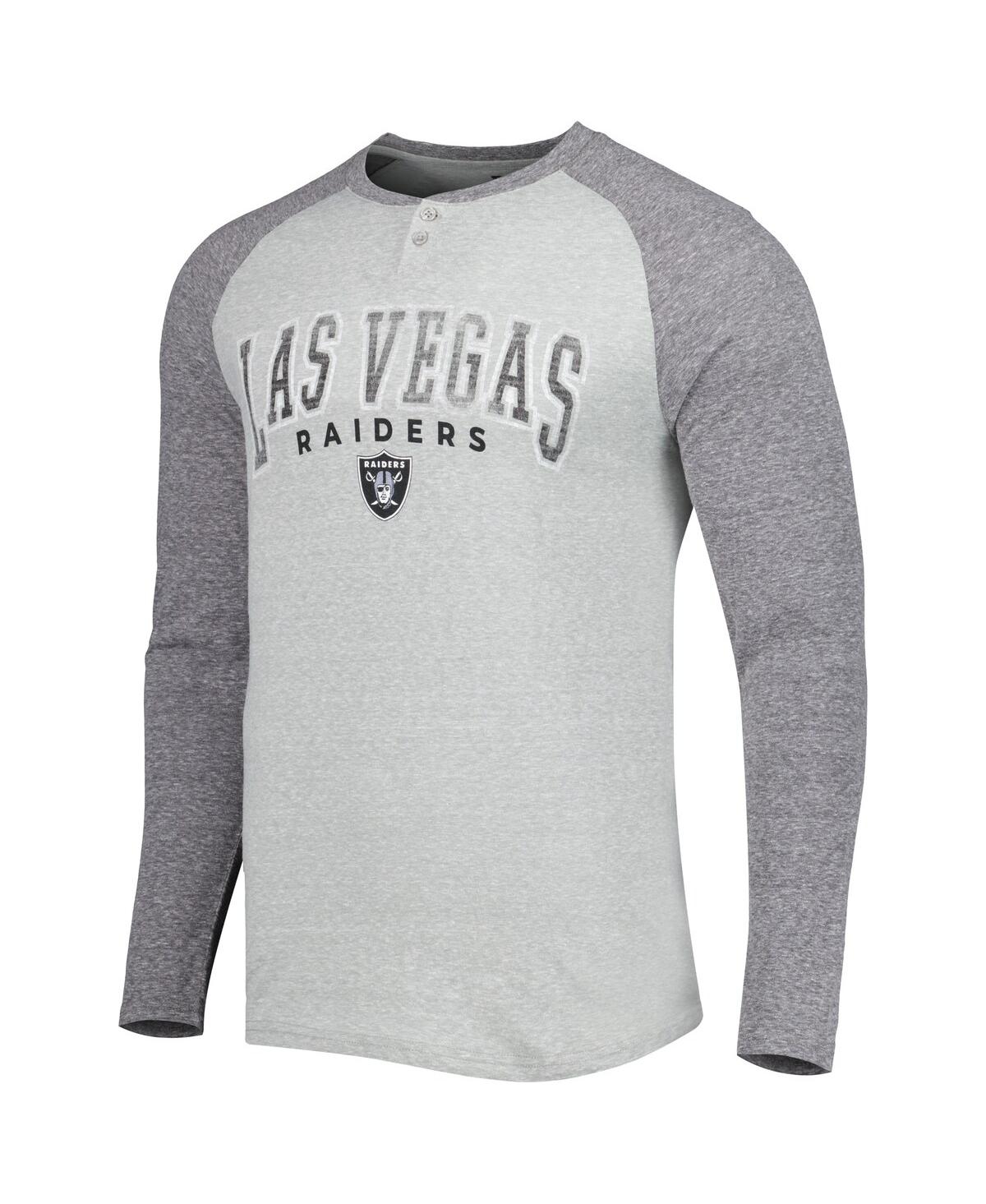 Shop Concepts Sport Men's  Heather Gray Las Vegas Raiders Ledger Raglan Long Sleeve Henley T-shirt
